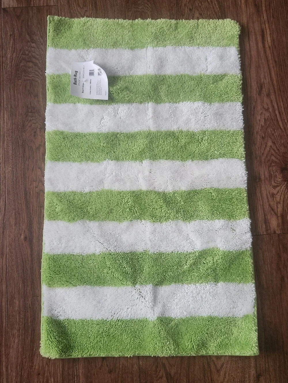 Green and White Striped Bath Rug